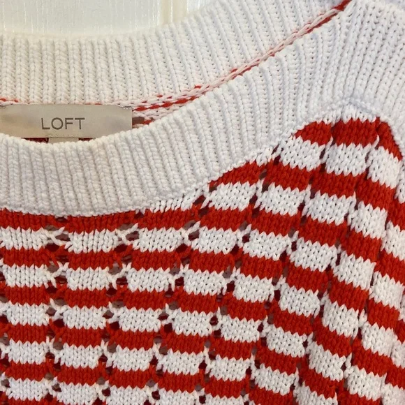 LOFT Red & White Checker-Stripe Boat Neck Sweater - Picture 3 of 9